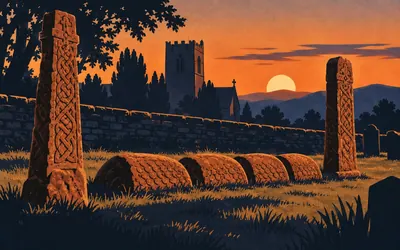The Giant's Grave, Four hogbacks between two crosses: an illustration of a place on this route.