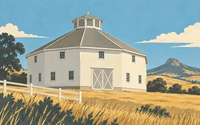 The Octagon Barn, Eight sides, five thousand square feet: an illustration of a place on this route.