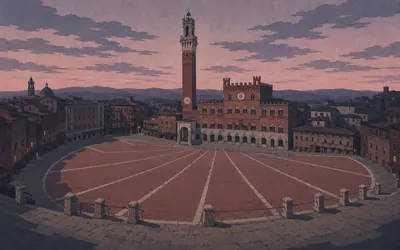 The Piazza del Campo, Seventy metres from the finest square in Europe: an illustration of a place on this route.
