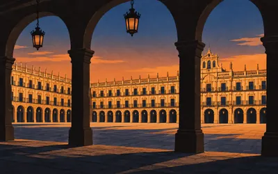The Plaza Mayor, The finials were never put on: an illustration of a place on this route.