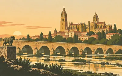 The Roman Bridge, Salamanca, The road's own bridge, and no text: an illustration of a place on this route.