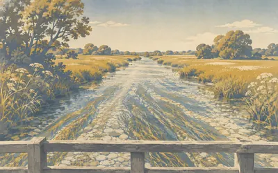 The River Test at Horsebridge, A chalk stream you can read the bottom of: an illustration of a place on this route.