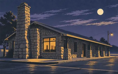 The Rock Cafe, Stroud, Sandstone, 1939, and it burned: an illustration of a place on this route.
