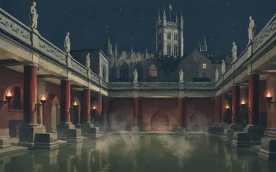 The Roman Baths, Where the Way ends, and the water never stops: an illustration of a place on this route.