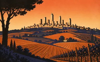 San Gimignano, Fourteen towers, and an argument about the rest: an illustration of a place on this route.