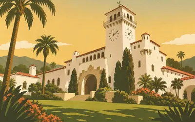 Santa Barbara Courthouse, A working court built as a castle: an illustration of a place on this route.