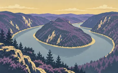 The Schlögen loop, The river turns round and comes back: an illustration of a place on this route.