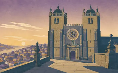 Sé do Porto, The Portuguese Way starts at a fortress: an illustration of a place on this route.