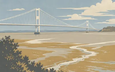 The Severn Bridge, England into Wales, 1966: an illustration of a place on this route.