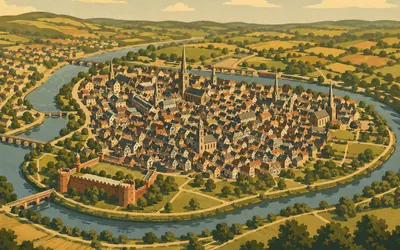 Shrewsbury, A town inside a river: an illustration of a place on this route.