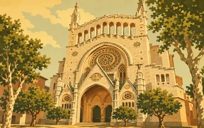 Sant Bartomeu, Sóller, A modernista front on a thirteenth-century church: an illustration of a place on this route.