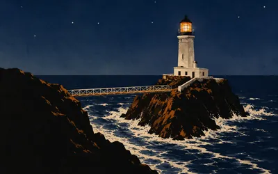 Strumble Head Lighthouse, Built on an islet, crossed by a footbridge: an illustration of a place on this route.