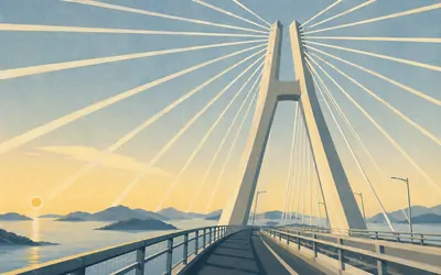 Tatara Ōhashi, Eight hundred and ninety metres in one span: an illustration of a place on this route.