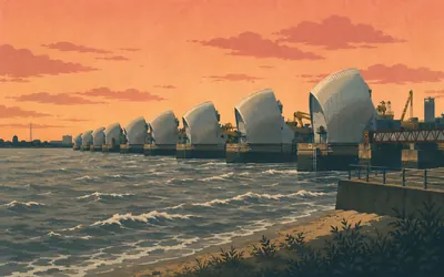 The Thames Barrier, Journey's end, 520 metres of steel: an illustration of a place on this route.