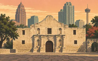 The Alamo, Mission Valero, in the records that govern it: an illustration of a place on this route.