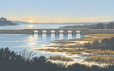 The Mound, A thousand yards of Telford across an estuary: an illustration of a place on this route.