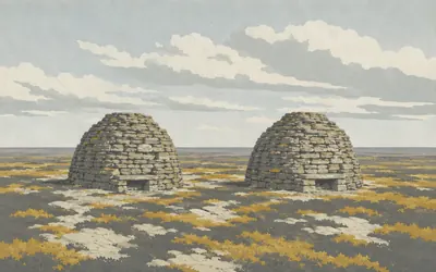 The Twin Law Cairns, Two heaps of stone, and a story about brothers: an illustration of a place on this route.