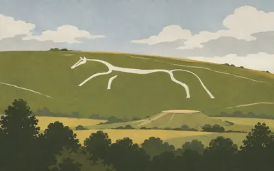 The Uffington White Horse, Not cut into the chalk, but packed into a trench: an illustration of a place on this route.