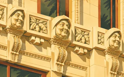Ventura City Hall, Twenty-four friars and a bouquet of beans: an illustration of a place on this route.