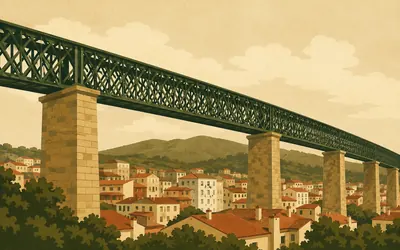 Os viadutos de Redondela, Iron over the rooftops: an illustration of a place on this route.