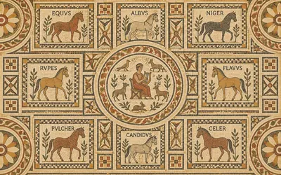 The Camarzana Villa, Orpheus, and eight horses with names: an illustration of a place on this route.