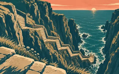 Whaligoe Steps, Three hundred and thirty, not three hundred and sixty-five: an illustration of a place on this route.