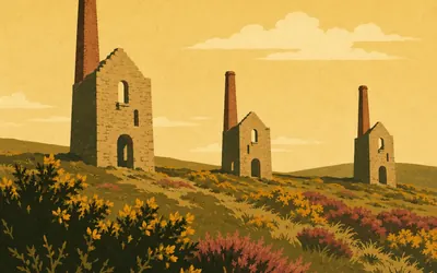Wheal Peevor, Engine houses on the skyline: an illustration of a place on this route.