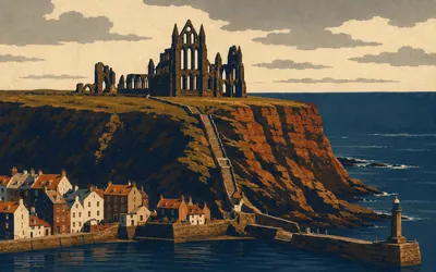 Whitby Abbey, A headland with two events on it: an illustration of a place on this route.