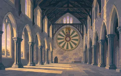The Great Hall, Winchester, Kilometre zero, under a round table: an illustration of a place on this route.