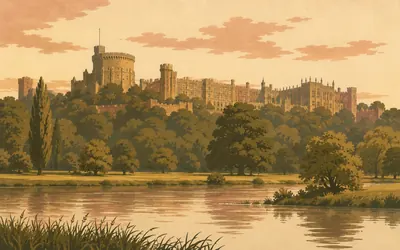 Windsor Castle, England's largest castle, on a chalk bluff: an illustration of a place on this route.