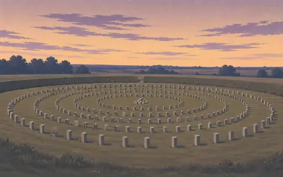 Woodhenge, Six rings of posts, seen from an aeroplane: an illustration of a place on this route.